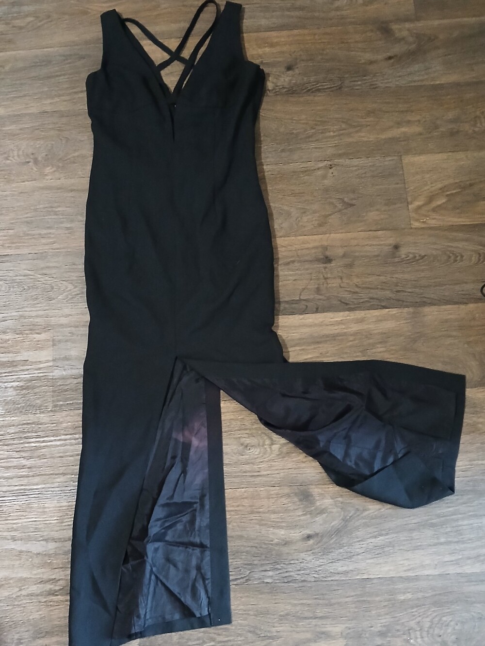 Vintage Y2K Cignal Crepe Plunge Cut Out V Neckline Unique Maxi Dress.